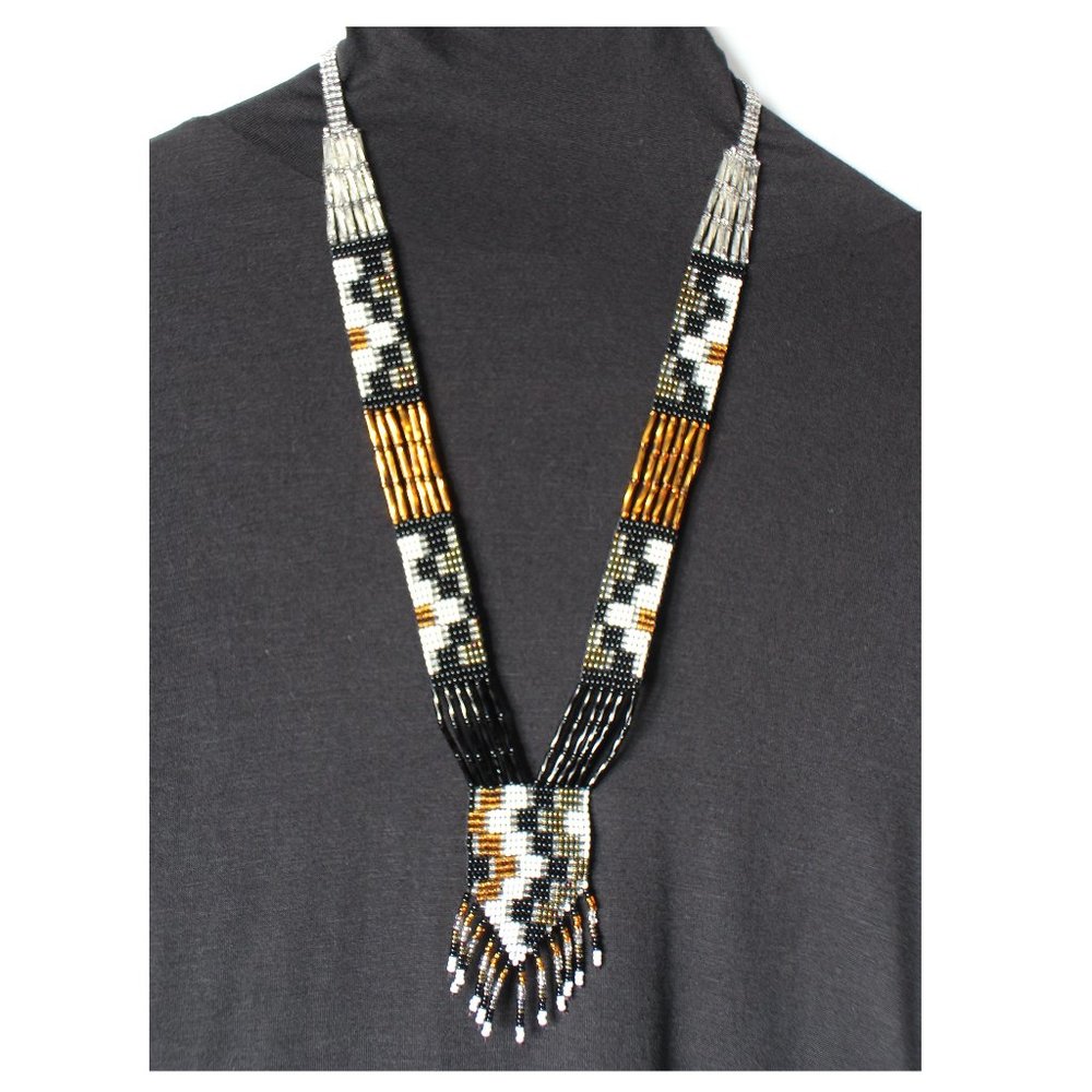 Handmade Glass Bead Necklace Gold Silver Black